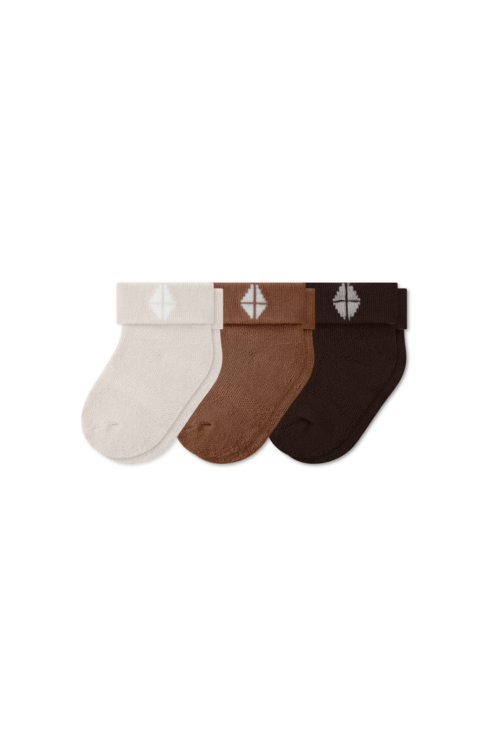 Baby 3-Pack Socks in Cafe set includes: Oat, Latte and Espresso shown on a white background