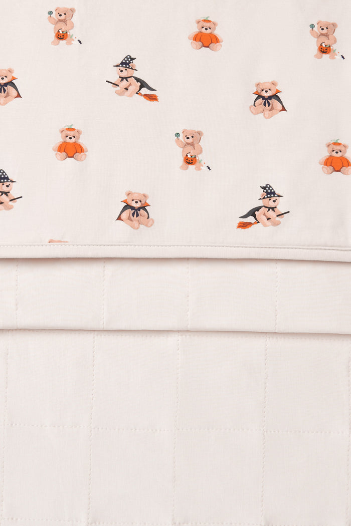Front and back of Baby Blanket in Halloween Teddy 1.0 print