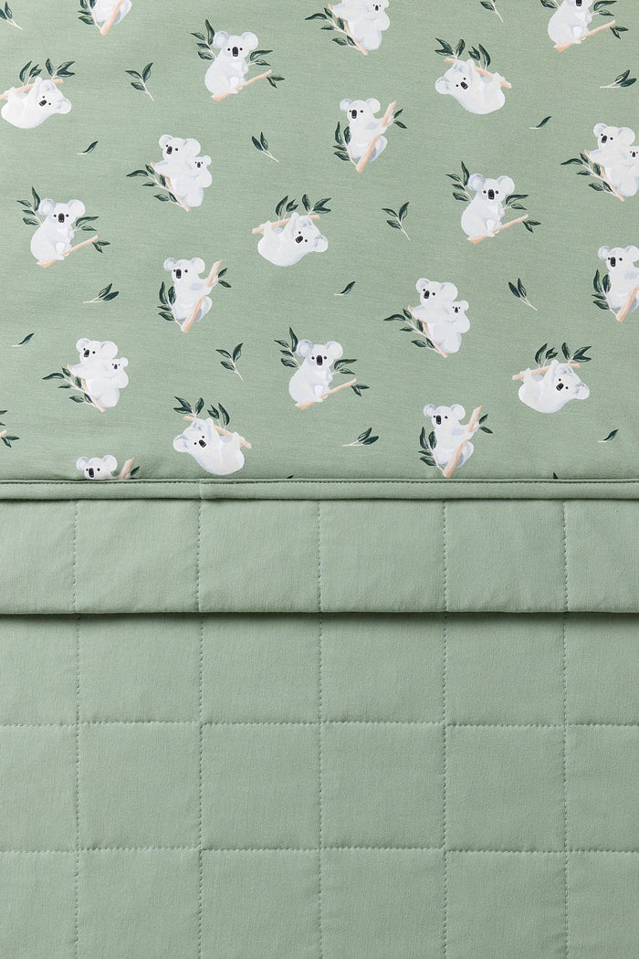 Close up of the Baby Blanket in Koala showing the quilted backing and smooth printed top layer