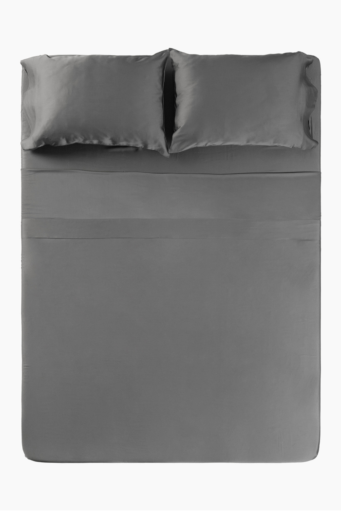 Overhead view of Ash bamboo sateen bedding set