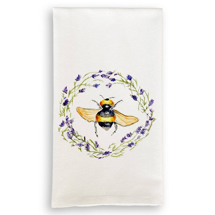 Bee with Lavender Wreath: Dishtowel / -
