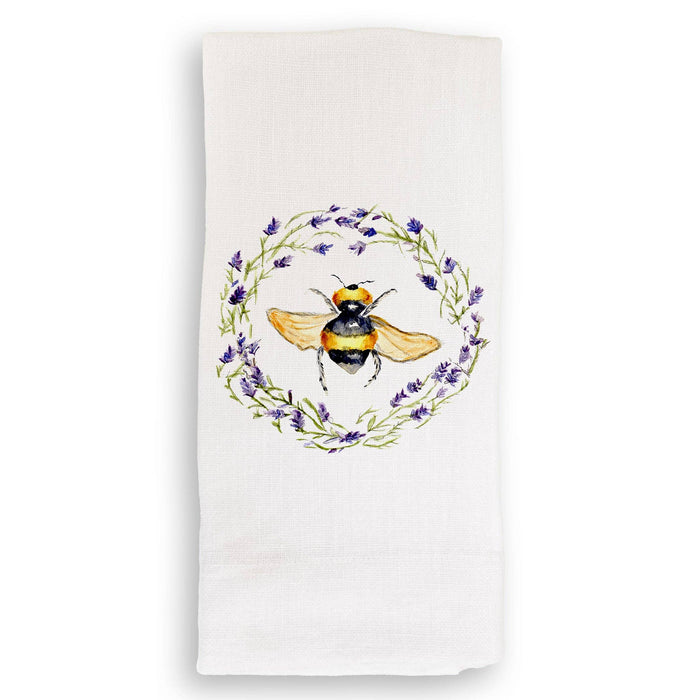 Bee with Lavender Wreath: Dishtowel / -