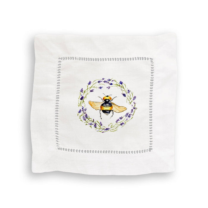 Bee with Lavender Wreath: Dishtowel / -