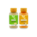 Sol-ti SuperShot glass Bottles, GINGER and TURMERIC front label, in light background