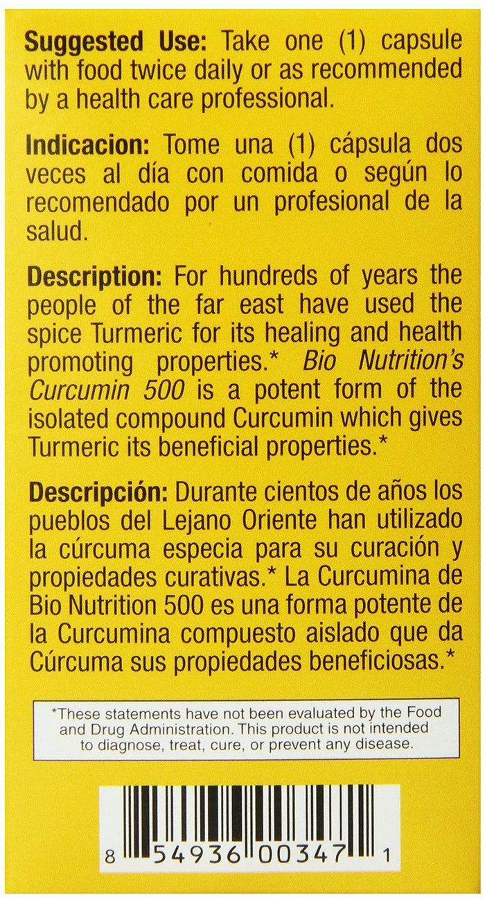Bio Nutrition: Curcumin 500 From Turmeric, 50 Vegetarian Capsules