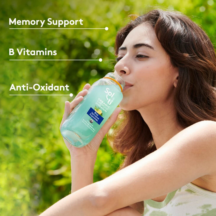 Blue Spirulina SuperAde bottle front label, benefits: memory support, B Vitamins and Anti-Oxidant