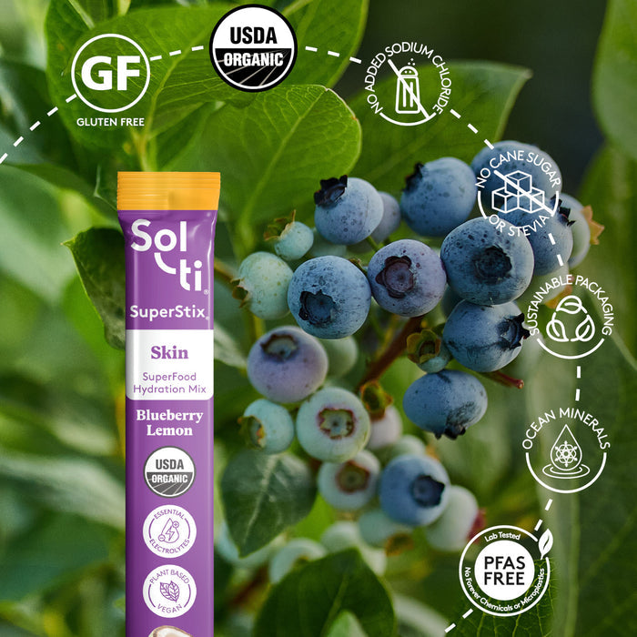 Blueberry Sol-ti SuperStix; gluten-free, USDA organic, no added sodium or cane sugar, sustainably packaged, PFAS-Free