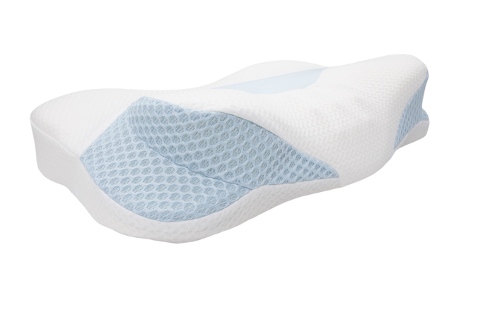 The Sleep Again Pillows Cervical Memory Foam Pillow for Neck & Shoulder Support features an ergonomic orthopedic design and light blue breathable mesh panels, shown on a plain white background.