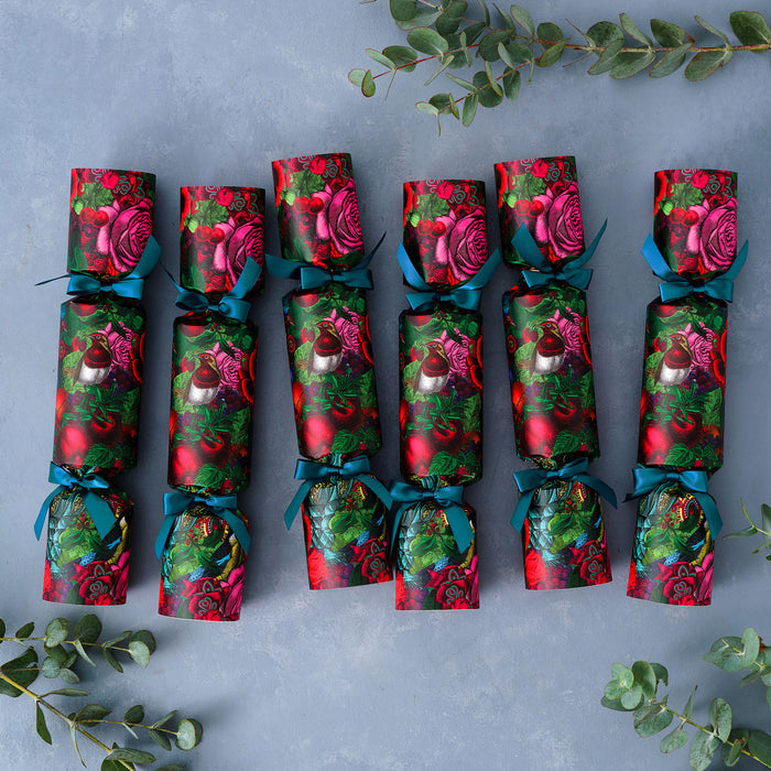 "Christmas Robin" Luxury Candle Christmas Crackers by Chase and Wonder, hand-rolled luxury crackers with illustrated design
