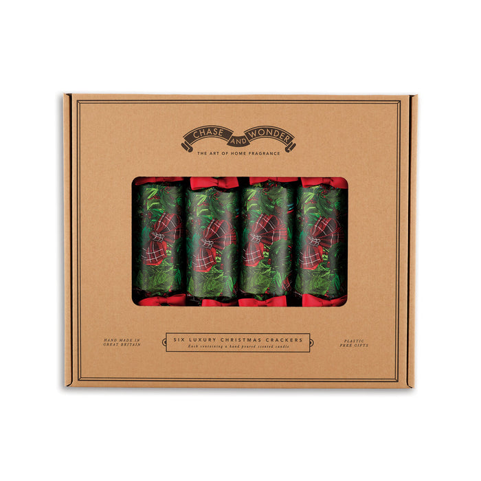"Christmas Wreath" Luxury Candle Christmas Crackers luxury Christmas crackers by Chase and Wonder, hand-rolled in Cheshire