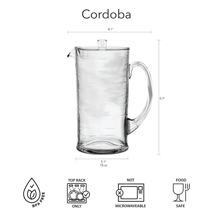 Cordoba Clear Pitcher w/ Lid Shatterproof Premium Plastic: Clear