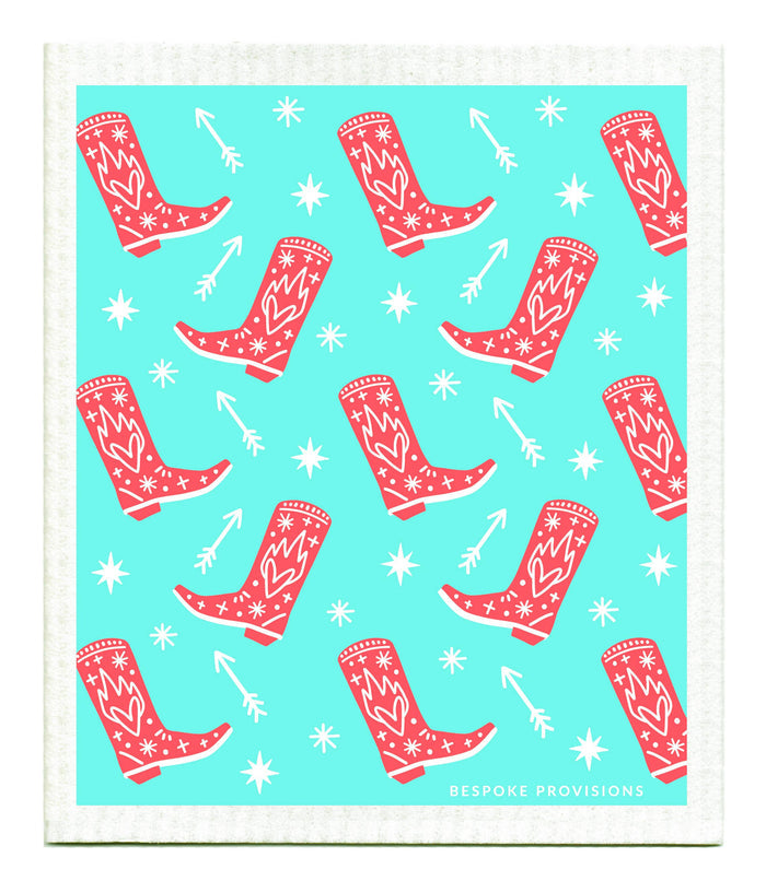 Cowboy Boots  Swedish Dishcloth - Reusable Sponge Cloth