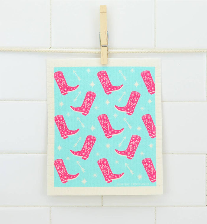 Cowboy Boots  Swedish Dishcloth - Reusable Sponge Cloth