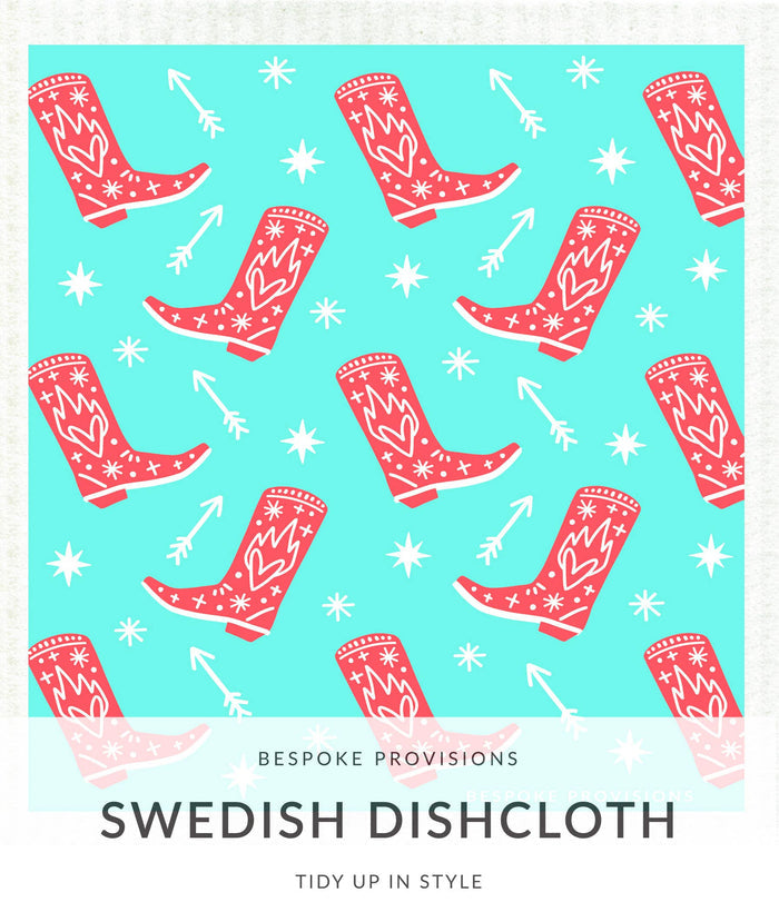 Cowboy Boots  Swedish Dishcloth - Reusable Sponge Cloth