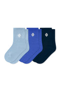 Product photo of the Crew Socks Combo 3-Pack in Denim set includes: Breeze, Indigo and Tahoe shown on a white background