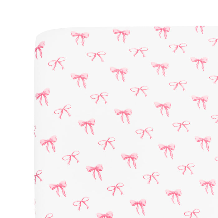Corner of bamboo Crib Sheet in Bow