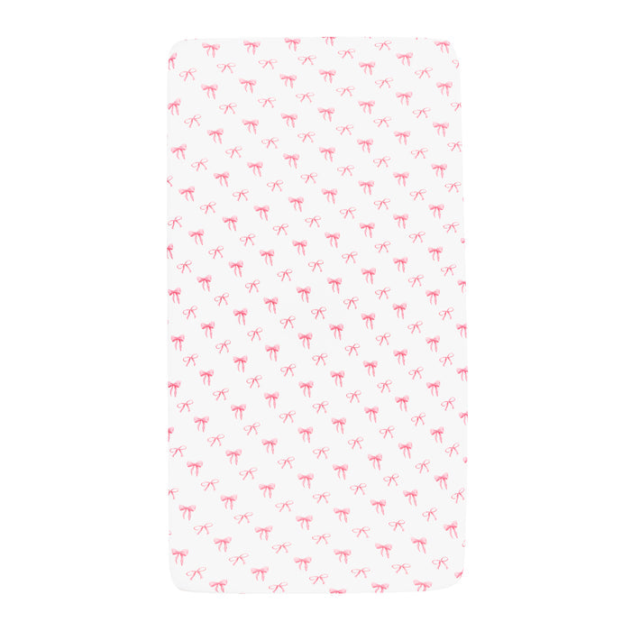 Crib Sheet in Bow pattern for pink nursery