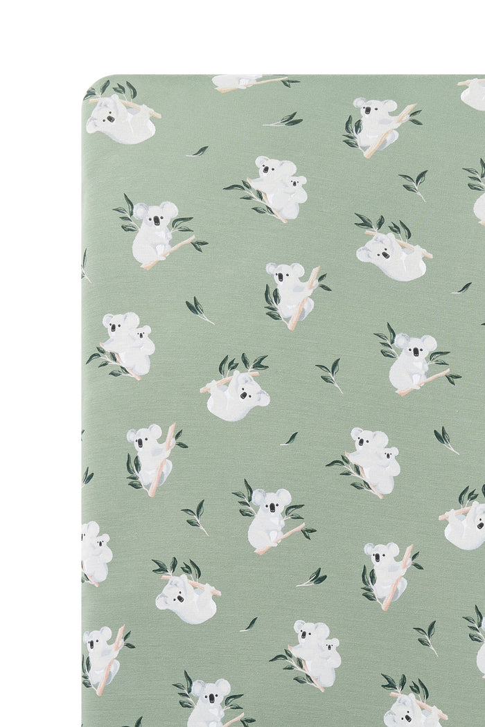 Close up of the Crib Sheet in Koala on a mattress