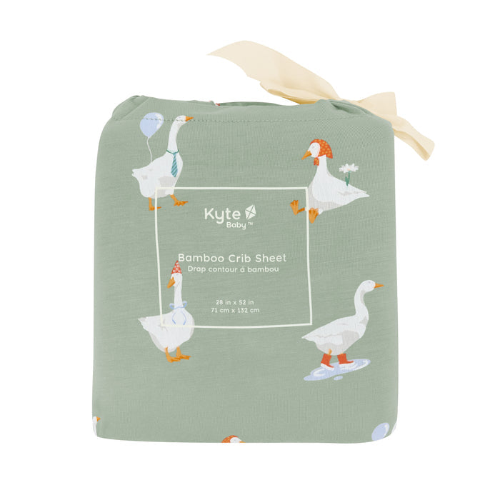 Crib Sheet in Silly Goose shown in its packaging