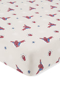 Oat Crib Sheet with Spider-Man print on a white background
