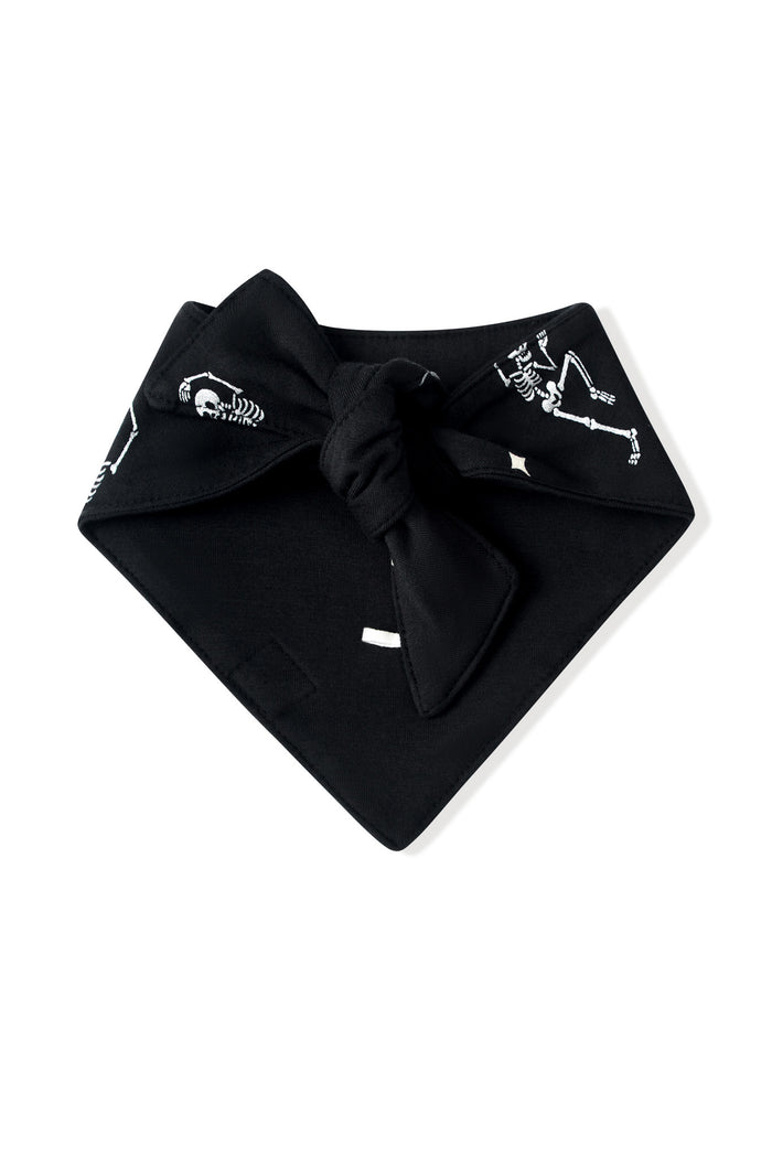 Back side of Black Dog Bandana in Halloween Friends print on a white background