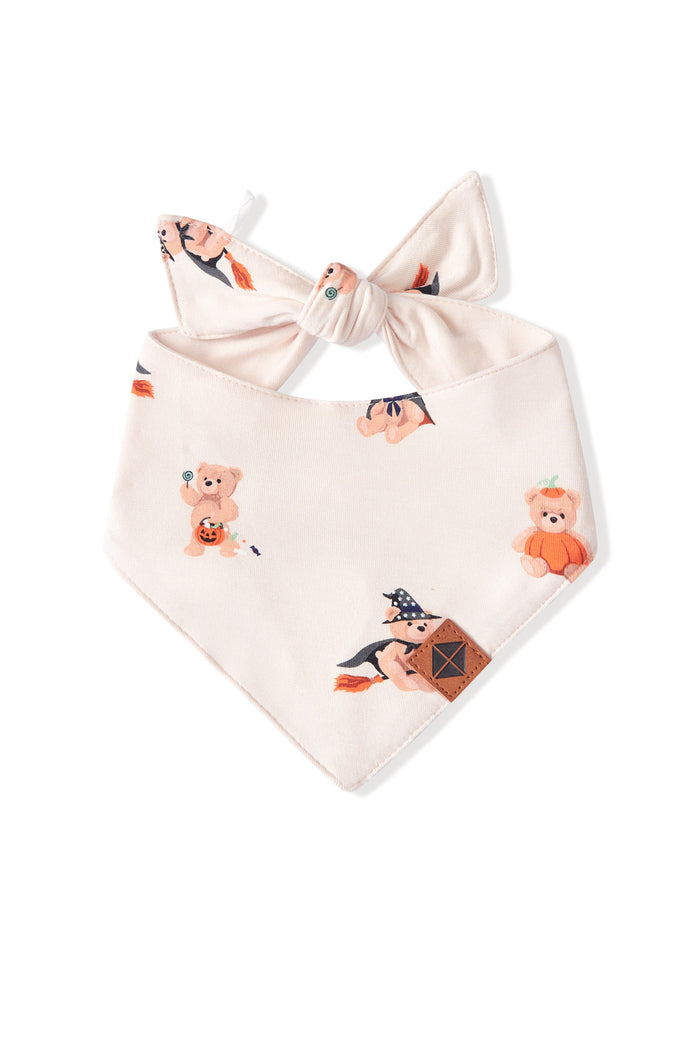 Beige Dog Bandana in Halloween Teddy print on a white background