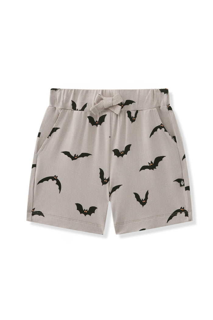 Drawstring Short in Bats print on a white background