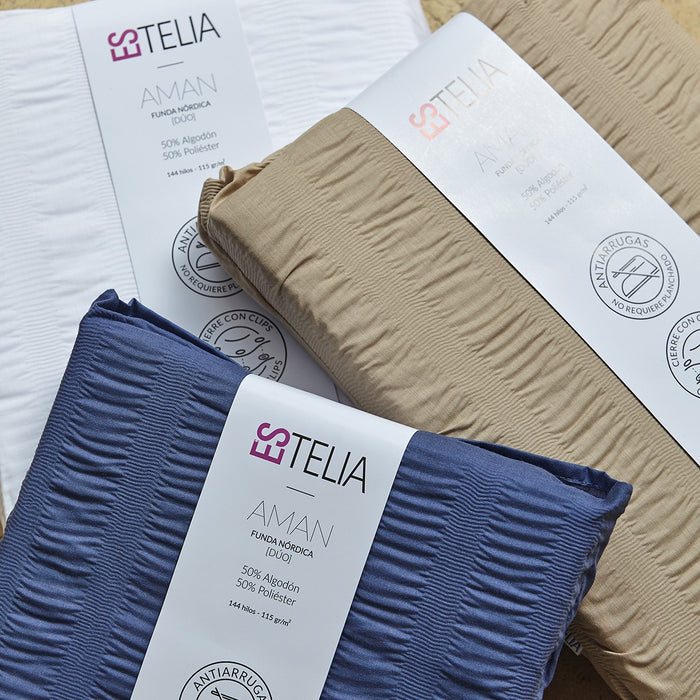 Dúo funda nórdica + almohada aman blnaco presentacion bolsa de tela