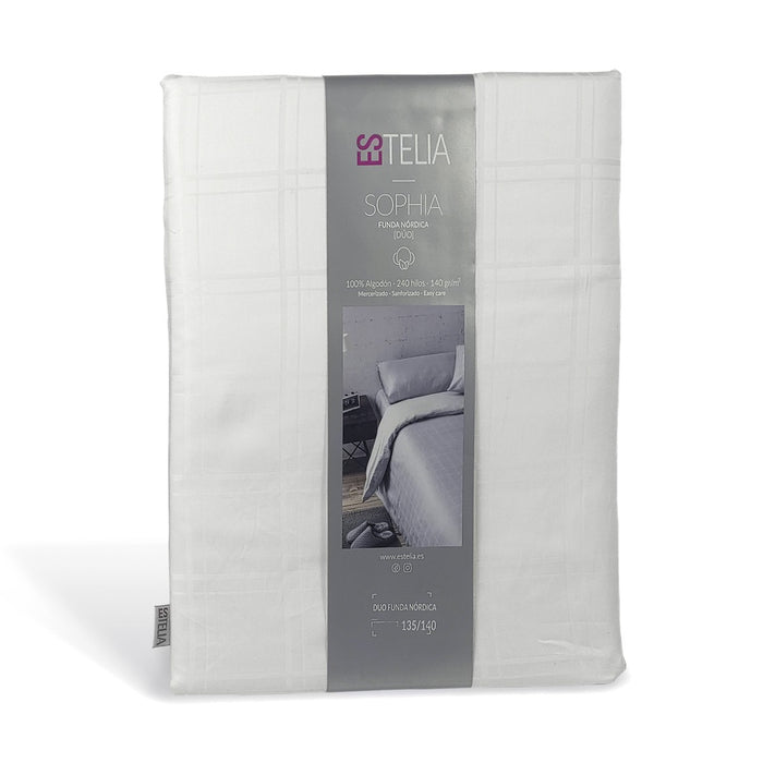 Dúo funda nórdica + almohada Sophia blanco presentación en bolsa de tela