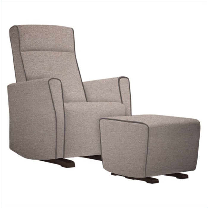 Dutailier Fogo Upholstered Espresso Glider in Cloud with Stone Piping