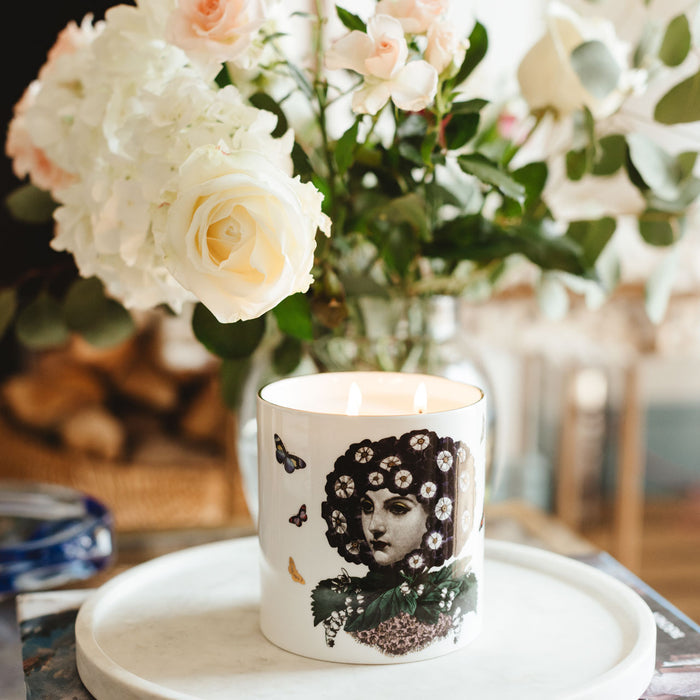 Eden 3 Wick Scented ceramic candle by Chase and Wonder, fine china with 22ct gold