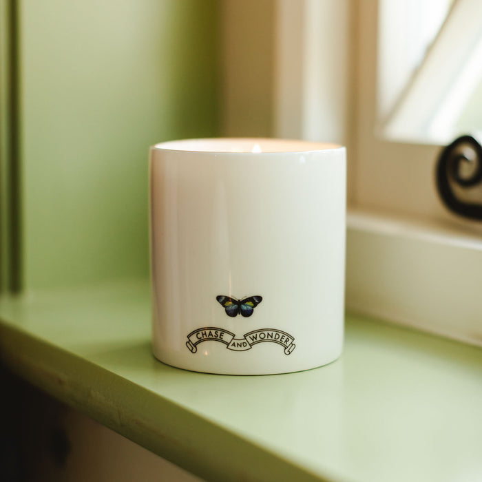 Eden ceramic candle by Chase and Wonder, fine china with 22ct gold