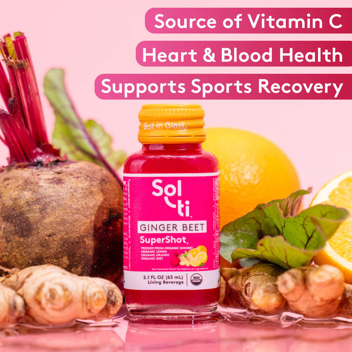 GINGER BEET SuperShot, benefits: source of vitamin C, heart & blood health and supports sports recovery