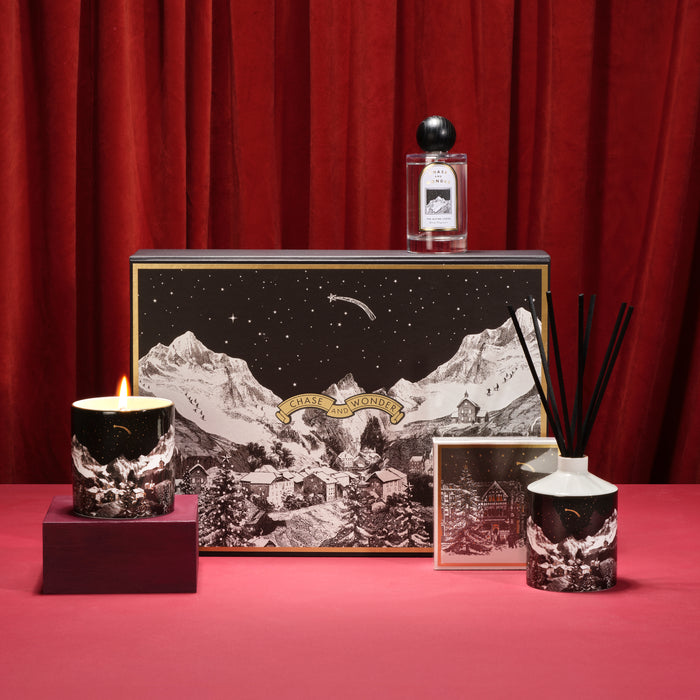 For Skiiers - The Alpine Lodge Gift Set by Chase and Wonder, luxury gift box with candle, matches and room spray