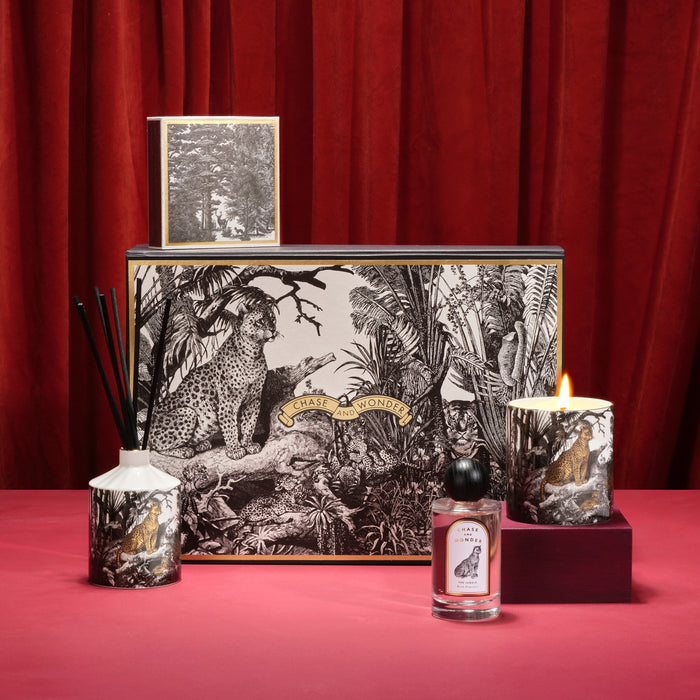 For the Wild at heart: The Jungle Gift Set by Chase and Wonder, luxury gift box with candle, matches and room spray