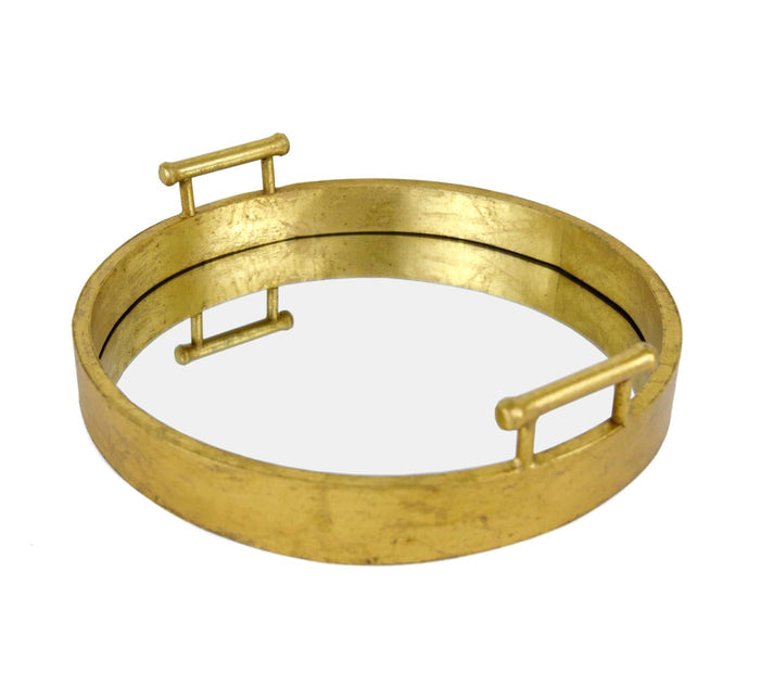 Gold Leaf Mirrored Round Tray