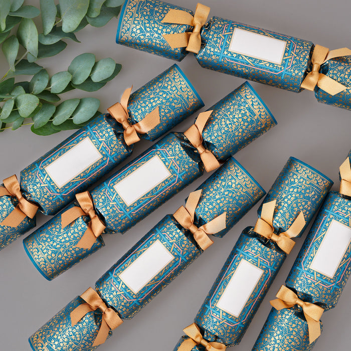 "Golden Ivy" Place Name Luxury Christmas Crackers by Chase and Wonder, hand-rolled luxury crackers with illustrated design