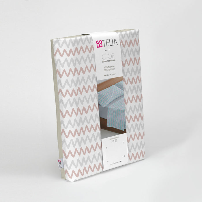 Juego de sábanas estampado Cloe rosa presentación en bolsa de tela