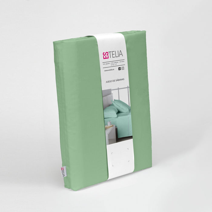 Juego de sábanas liso color albahaca, presentación en bolsa de tela