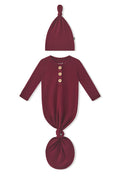 Knotted Day Gown with Hat Set in Burgundy on a white background