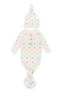 Knotted Gown with Hat Set in Pastel Mickey Mouse pattern on an oat background