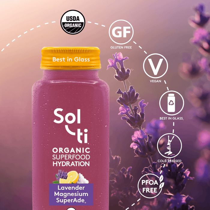Lavender Magnesium SuperAde; USDA Organic, kosher, gluten-free, vegan, glass bottle, cold-pressed, PFAS FREE