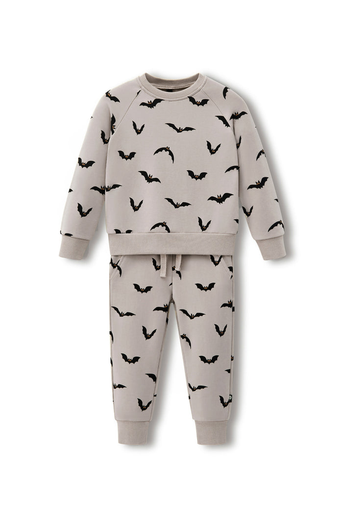 Long Sleeve Jogger Set in Bats print on a white background