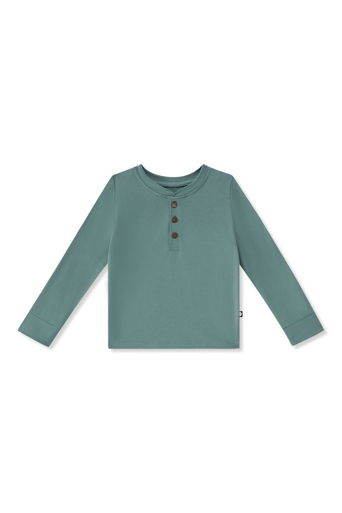 Long Sleeve Toddler Henley Tee in Pine on a white background