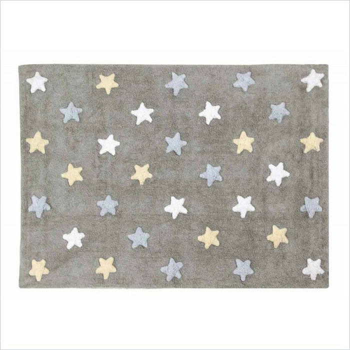 Lorena Canals Washable Rugs Tricolor Stars Grey in Blue