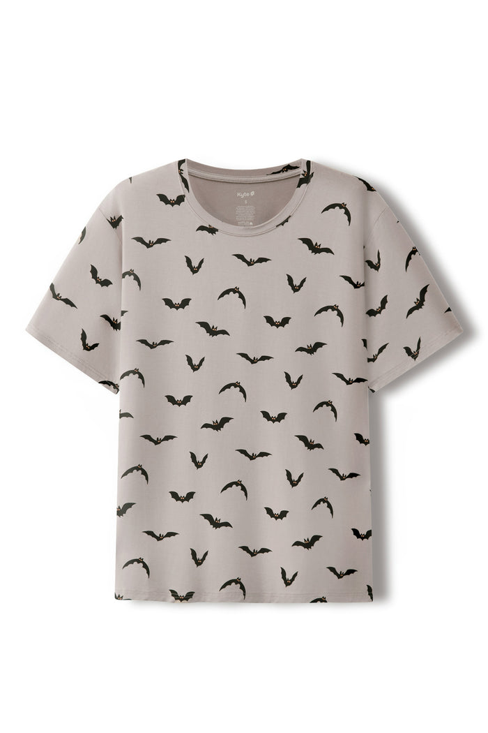 Men's Crew Neck Tee in Bats print on a white background