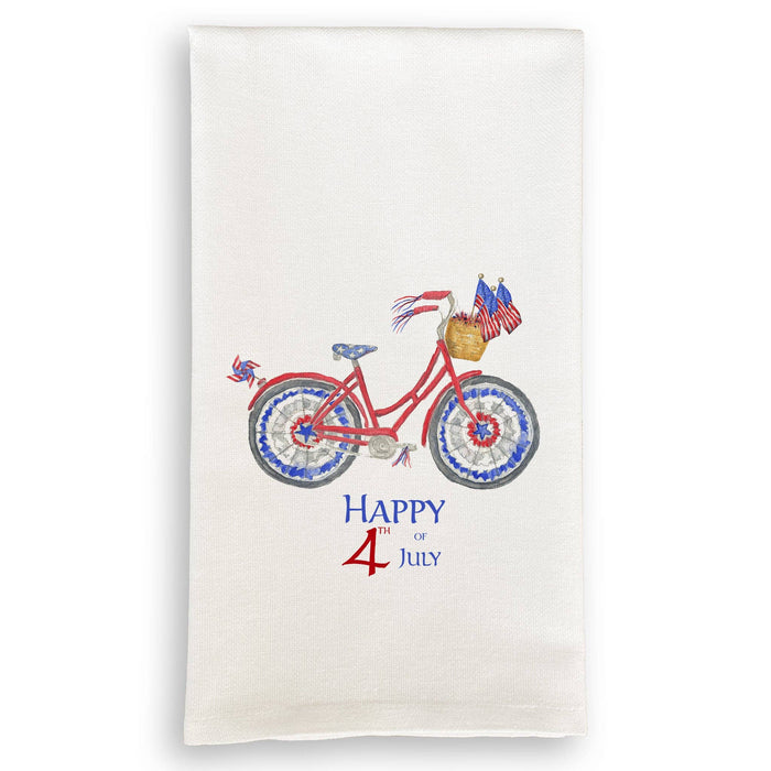 Patriotic Bike with Happy Fourth of July: Dishtowel / -