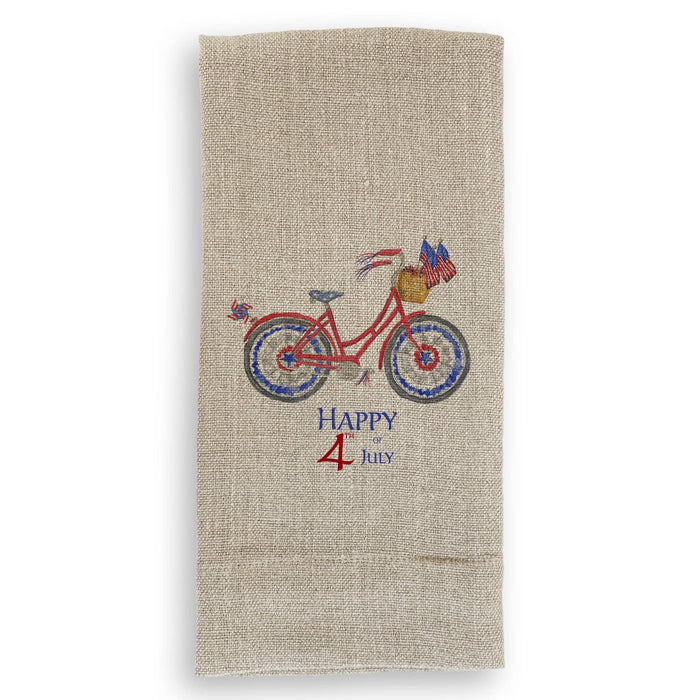 Patriotic Bike with Happy Fourth of July: Dishtowel / -