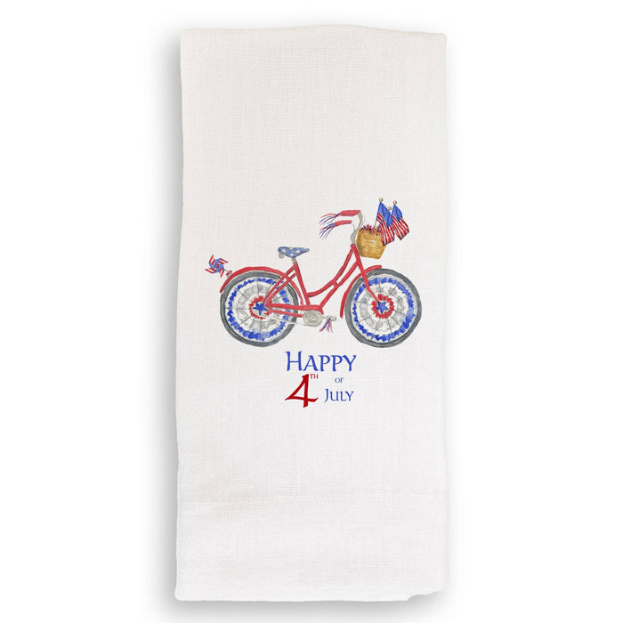 Patriotic Bike with Happy Fourth of July: Dishtowel / -
