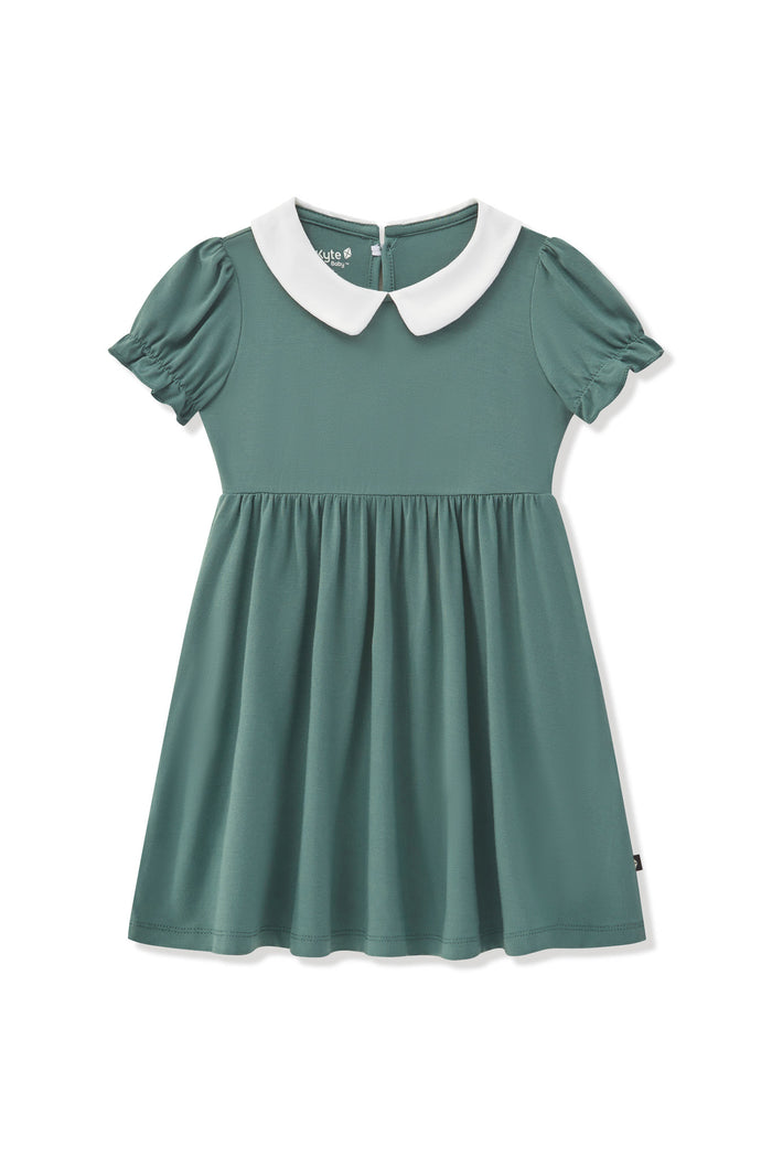 Peter Pan Collar Dress in Pine on a white background